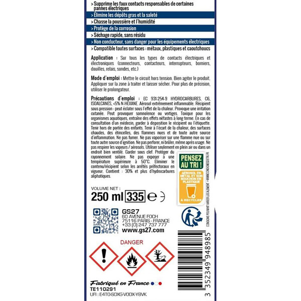 Detergente per contatti ad asciugatura rapida 250 ml